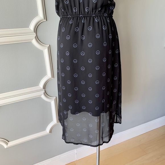 Overwatch Logo Tie Waist Chiffon Cosplay Midi Dress in Black Size Large - Picture 9 of 10